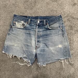 Vintage 90s Levi’s 501 XX Cut Off Jean Shorts Light Blue Distressed Size 36